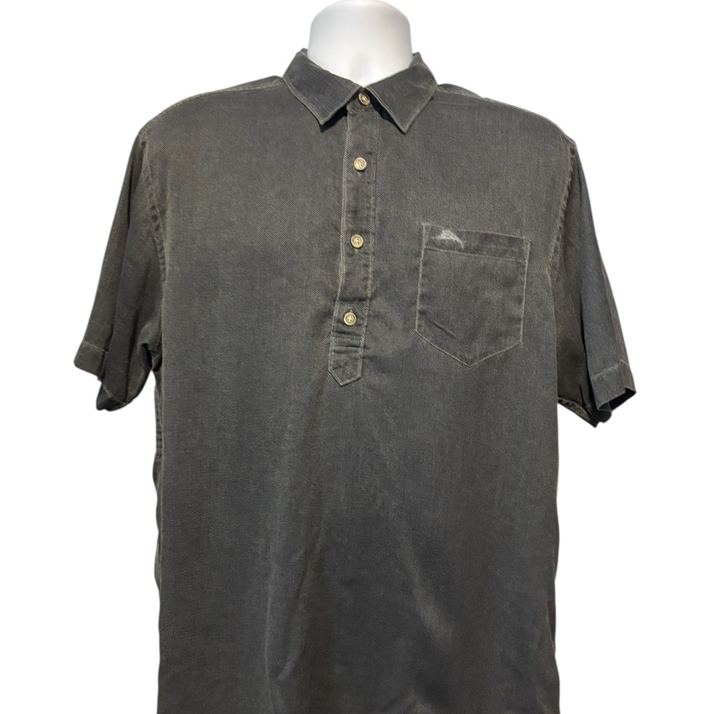 Tommy Bahama Men’s 4 Button Collard Short Sleeve Shirt With Pocket Black Gray L
